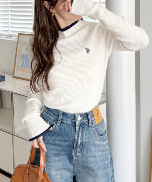 ニット セーター 「Ada.別注 U.S. POLO ASSN」配色デザイン コンパクト ぷちハイネック ニット レディース セール】【Ada.別注 U.S. POLO ASSN】配色デザイン コンパクト