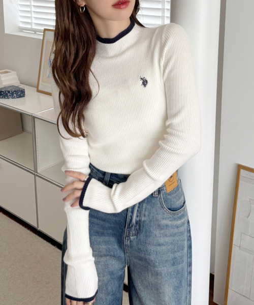 U.S. POLO ASSN.(ユーエスポロアッスン)の「【Ada.別注 U.S. POLO ASSN】配色デザイン コンパクト ぷちハイネック ニット カットソー(Tシャツ/カットソー・レディース・ホワイト×ネイビー/チャコール/ネイビー×ホワイト・M/L)」の13枚目の写真