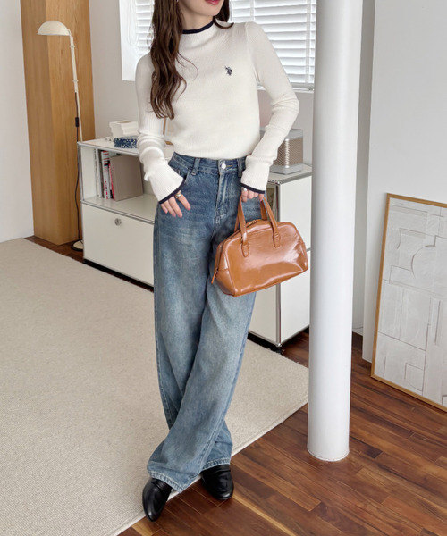 U.S. POLO ASSN.(ユーエスポロアッスン)の「【Ada.別注 U.S. POLO ASSN】配色デザイン コンパクト ぷちハイネック ニット カットソー(Tシャツ/カットソー・レディース・ホワイト×ネイビー/チャコール/ネイビー×ホワイト・M/L)」の15枚目の写真