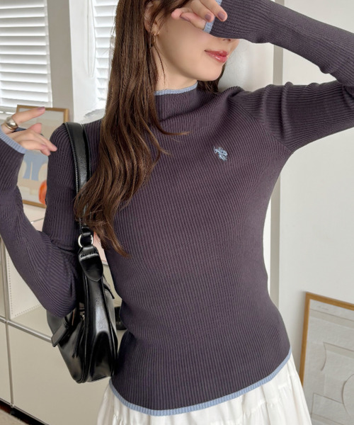 U.S. POLO ASSN.(ユーエスポロアッスン)の「【Ada.別注 U.S. POLO ASSN】配色デザイン コンパクト ぷちハイネック ニット カットソー(Tシャツ/カットソー・レディース・ホワイト×ネイビー/チャコール/ネイビー×ホワイト・M/L)」の6枚目の写真