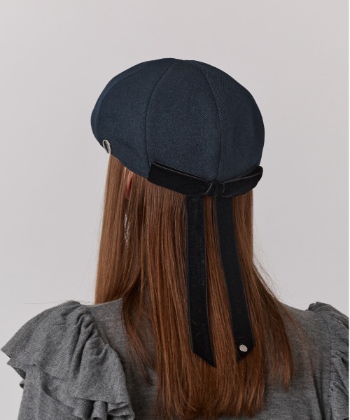 Chapeau d' O(シャポードオー)の「Chapeau d' O Back Ribbon 8P Hunting / シャポードオー(ハンチング/ベレー帽・レディース・ベージュ/ネイビー・M/57.5cm)」の4枚目の写真
