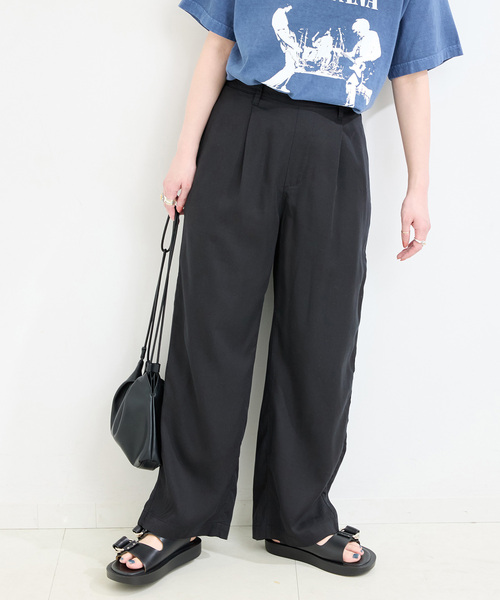 ディーゼル 黒ワイドパンツ P-KILEY-HEAV Cool Wool pants with denim-trim waist｜ブラック