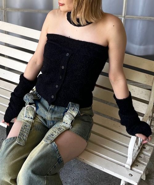 SPIRALGIRL(スパイラルガール)の「アームウォーマーシャギーニット(ニット/セーター・レディース・ベージュ/ブラック/グレー・FREE)」の2枚目の写真