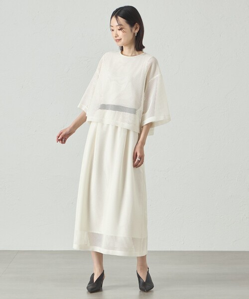 CAST:(キャストコロン)の「【セットアップ対応/オンでもオフでも活躍】メッシュフレアスカート(スカート・レディース・グリーン系その他7/ブラック/オフホワイト・S/M/L)」の4枚目の写真