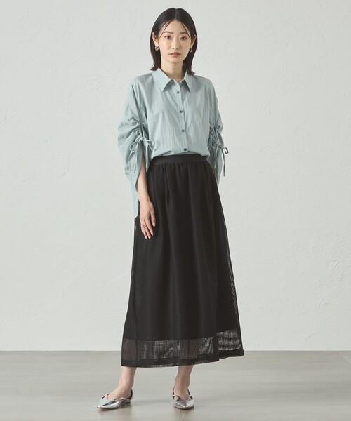 CAST:(キャストコロン)の「【セットアップ対応/オンでもオフでも活躍】メッシュフレアスカート(スカート・レディース・グリーン系その他7/ブラック/オフホワイト・S/M/L)」の5枚目の写真