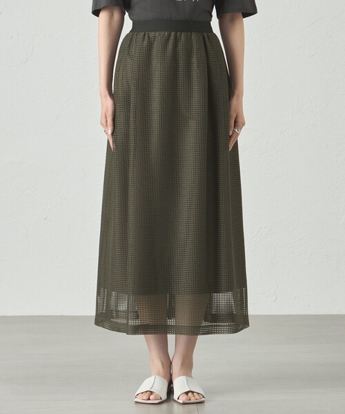 CAST:(キャストコロン)の「【セットアップ対応/オンでもオフでも活躍】メッシュフレアスカート(スカート・レディース・グリーン系その他7/ブラック/オフホワイト・S/M/L)」の9枚目の写真