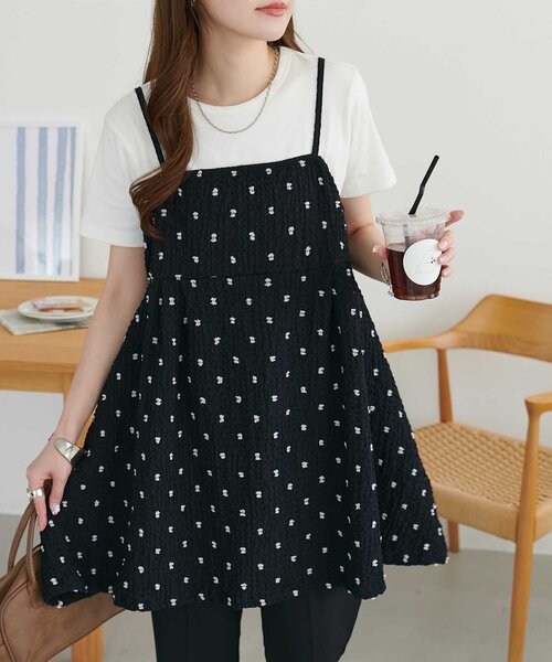 美品！夏のセール！ドットジャガードキャミチュニック　アイボリー セール】ドットジャガードキャミチュニック（チュニック