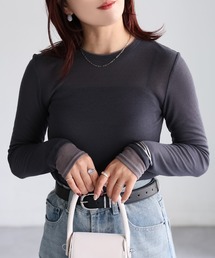 Riberry | 配色重ね着風バイカラーシアートップス(Tシャツ/カットソー)