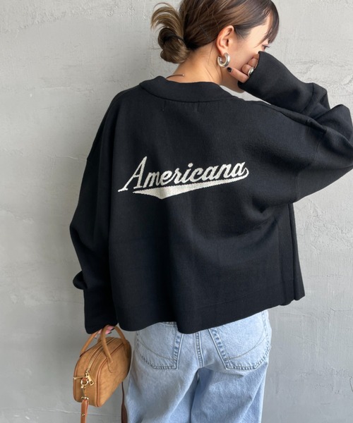 Americana/アメリカーナ] 別注 バックロゴ ショート丈 Vネック