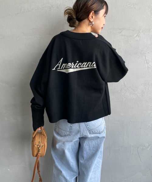 AMERICANA（アメリカーナ）の「[Americana/アメリカーナ] 別注 バックロゴ ショート丈 Vネックカーディガン【追加】（カーディガン/ボレロ・レディース・チャコール/ブラック・ONE SIZE）」の12枚目の写真