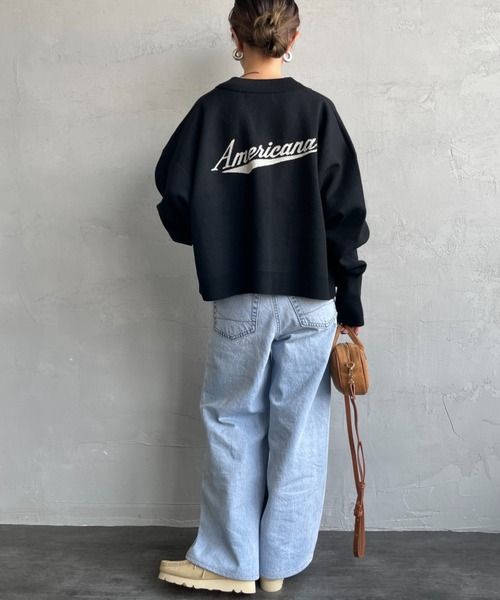 新品未使用 今季Americana バックロゴショート丈 Vネックカーディガン AMERICANA（アメリカーナ） カーディガン 別注 バックロゴ ショート丈