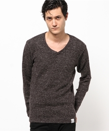 AZUL by moussy | HOTミックスニットソーVネック長袖PO(Tシャツ/カットソー)