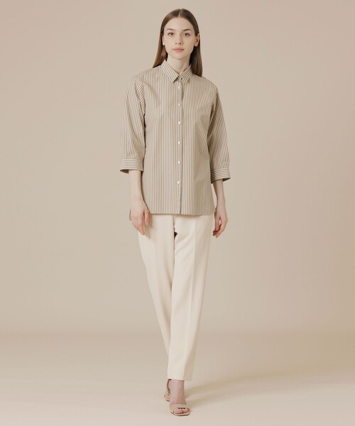 極美品【マッキントッシュ　ロンドン】太ストライプ　 Aライン　シャツワンピ　40 L】Mダイヤモンドシェイプパターンプリントワンピース