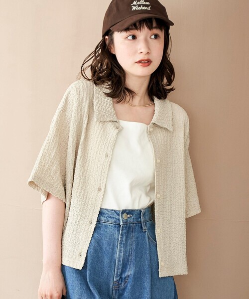 coen（コーエン）の「ポコポコハーフスリーブシャツ（シャツ/ブラウス・レディース・ブラック/ベージュ/ダークオレンジ・M/L）」の3枚目の写真