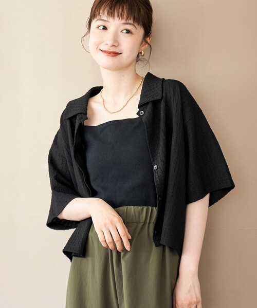 coen（コーエン）の「ポコポコハーフスリーブシャツ（シャツ/ブラウス・レディース・ブラック/ベージュ/ダークオレンジ・M/L）」の2枚目の写真