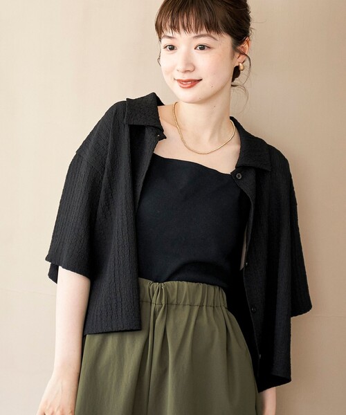 coen（コーエン）の「ポコポコハーフスリーブシャツ（シャツ/ブラウス・レディース・ブラック/ベージュ/ダークオレンジ・M/L）」の4枚目の写真