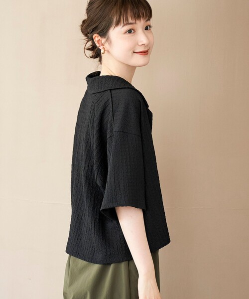 coen（コーエン）の「ポコポコハーフスリーブシャツ（シャツ/ブラウス・レディース・ブラック/ベージュ/ダークオレンジ・M/L）」の5枚目の写真