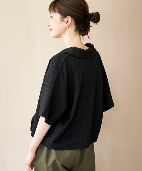 coen（コーエン）の「ポコポコハーフスリーブシャツ（シャツ/ブラウス・レディース・ブラック/ベージュ/ダークオレンジ・M/L）」の6枚目の写真