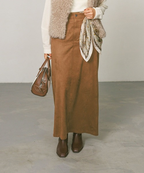 BAYFLOW(ベイフロー)の「スウェードナロースカート(スカート・レディース・ダークブラウン/キャメル・SMALL/MEDIUM)」の1枚目の写真