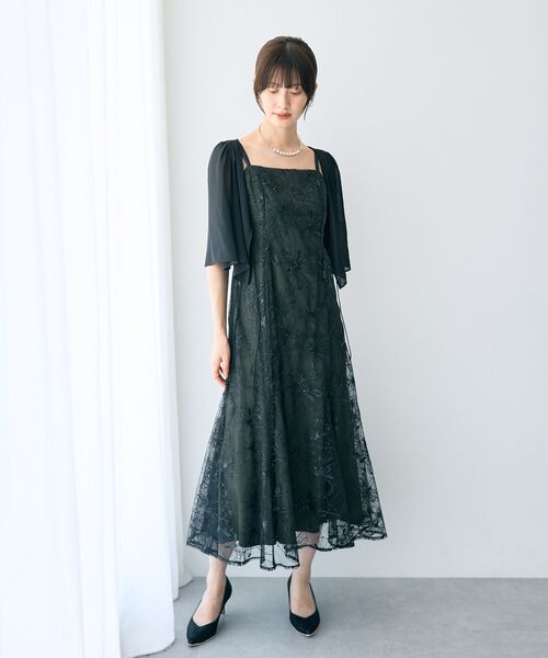 YECCA VECCA（イェッカヴェッカ）の「【2点SET】フラワー柄スパンコール刺繍ドレス（ドレス・レディース・チャコールグレー/グリーン・FREE）」の5枚目の写真