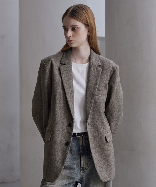 CLEL(NC)́yCLELzWool Blend Herringbone Tweed Tailored Jacket / E[uh w{[cC[he[[hWPbgyZbgAbvΉz(e[[hWPbg)