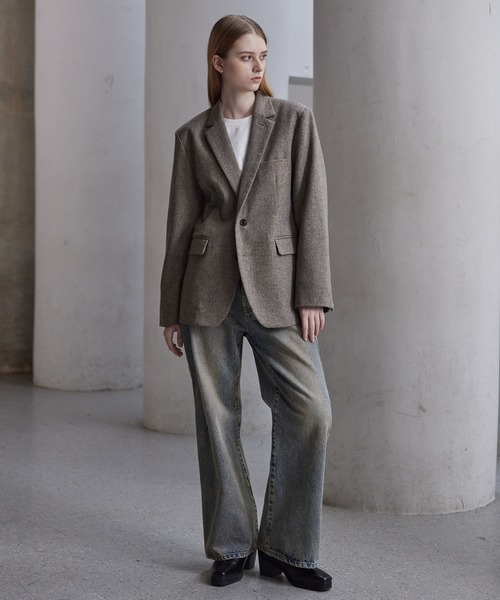 【CLEL】ウールブレンドヘリンボーンツイードジャケット/3Dパンツ XSサイズ セール】【CLEL】Wool Blend Herringbone Tweed Tailored Jacket