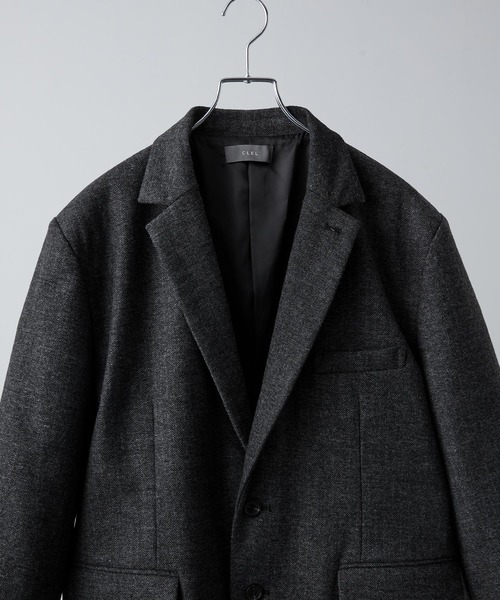 ウールブレンド ヘリンボーンツイードテーラードジャケット CLEL】Wool Blend Herringbone Tweed Tailored Jacket / ウール