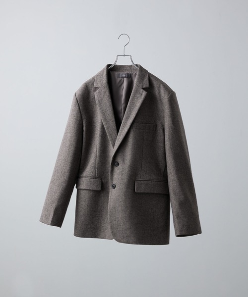 CLEL】Wool Blend Herringbone Tweed Tailored Jacket / ウール