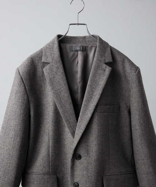 CLEL ウールブレンドヘリンボーンツイードテーラードジャケット　ベージュ系　M CLEL】Wool Blend Herringbone Tweed Tailored Jacket / ウール