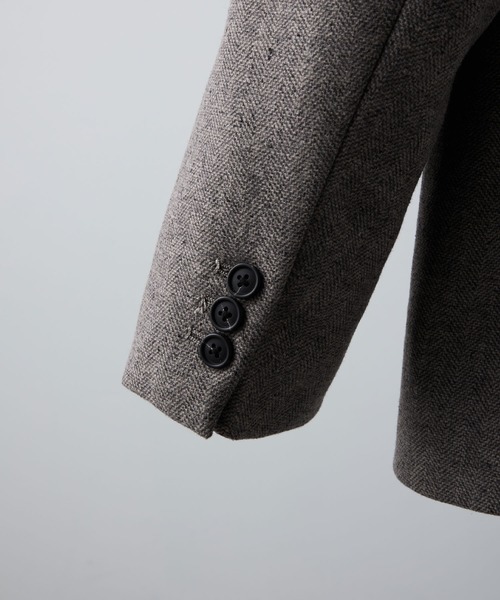 CLEL】Wool Blend Herringbone Tweed Tailored Jacket / ウール