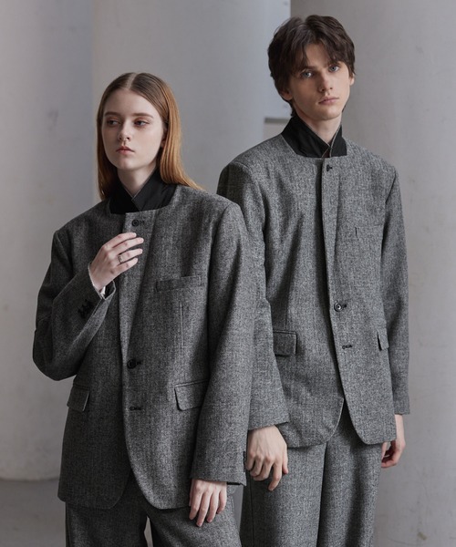 【CLEL】ウールブレンド ヘリンボーンツイードテーラードジャケット CLEL】Wool Blend Herringbone Tweed Tailored Jacket / ウール