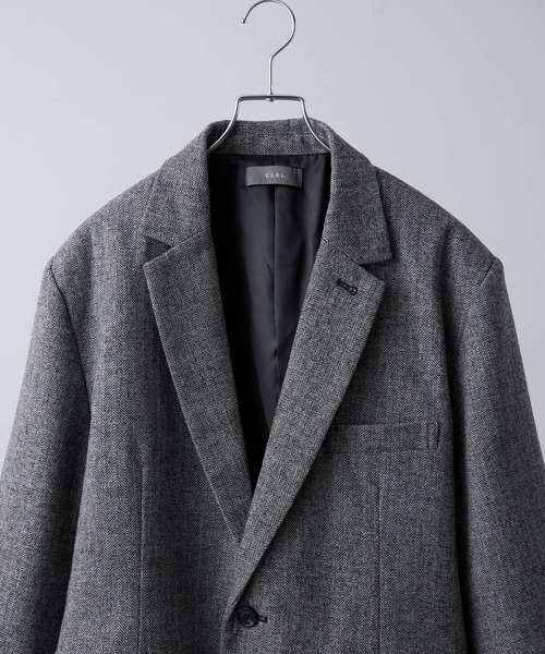 【CLEL】ウールブレンド ヘリンボーンツイードテーラードジャケット CLEL】Wool Blend Herringbone Tweed Tailored Jacket / ウール