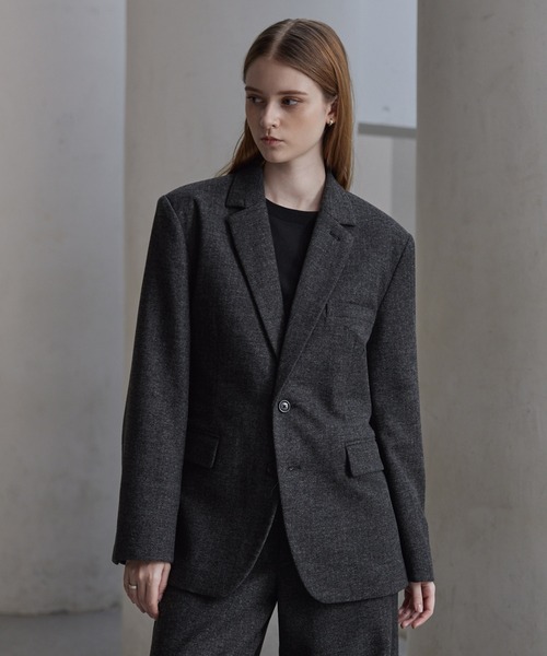 【CLEL】ウールブレンドヘリンボーンツイードジャケット/3Dパンツ XSサイズ セール】【CLEL】Wool Blend Herringbone Tweed Tailored Jacket