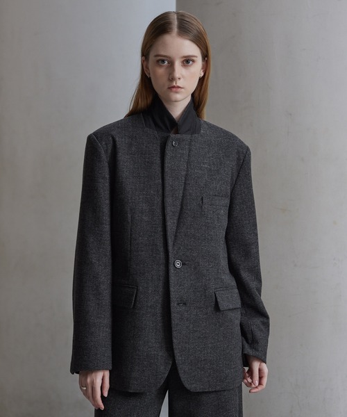 【CLEL】ウールブレンド ヘリンボーンツイードテーラードジャケット CLEL】Wool Blend Herringbone Tweed Tailored Jacket / ウール