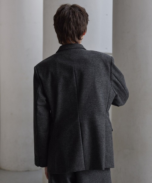 CLEL】Wool Blend Herringbone Tweed Tailored Jacket / ウール