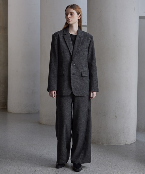 【CLEL】ウールブレンド ヘリンボーンツイードテーラードジャケット CLEL】Wool Blend Herringbone Tweed Tailored Jacket / ウール