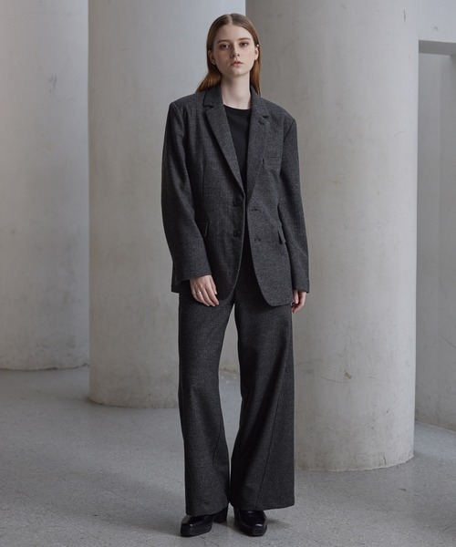 CLEL】Wool Blend Herringbone Tweed Tailored Jacket / ウール