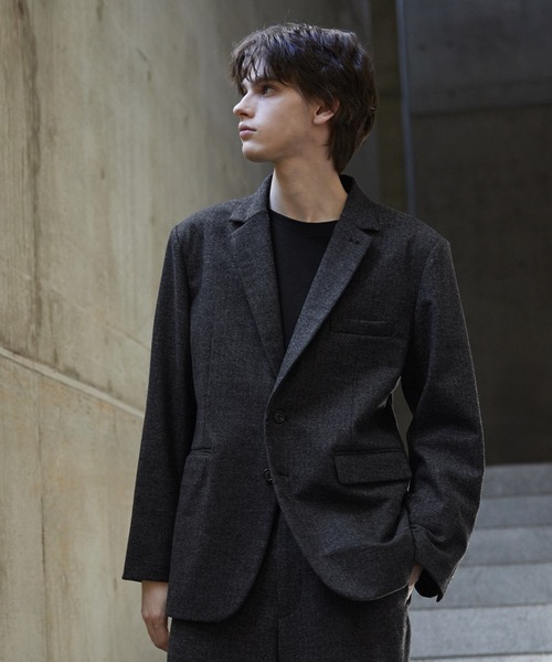 CLEL】Wool Blend Herringbone Tweed Tailored Jacket / ウール