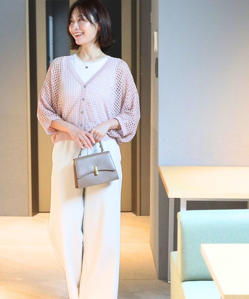 Ehre style(エーレスタイル)の「大人メッシュ着ると涼し気ドルマンカーデ(カーディガン/ボレロ・レディース・ブラック/ベージュ/ピンク・FREE)」の16枚目の写真