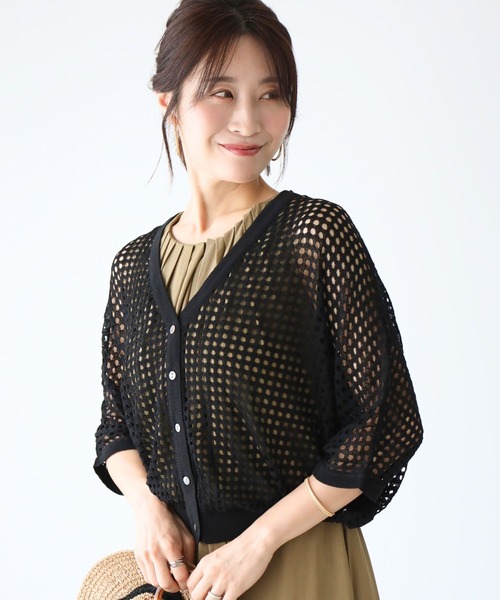 Ehre style(エーレスタイル)の「大人メッシュ着ると涼し気ドルマンカーデ(カーディガン/ボレロ・レディース・ブラック/ベージュ/ピンク・FREE)」の13枚目の写真