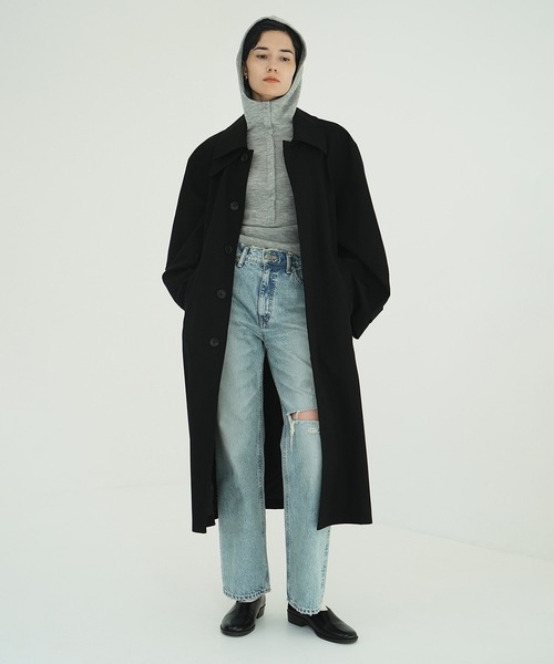 CLANE（クラネ）の「BULKY LINE STAIN COAT（ステンカラーコート・レディース・ブラウン/ブラック・2/1）」の3枚目の写真