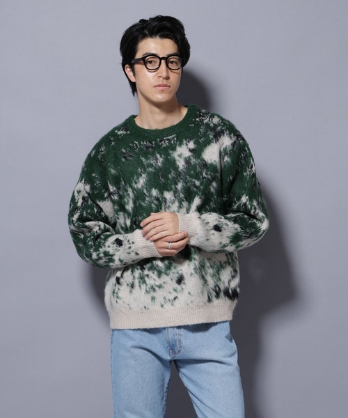 セール】アート柄クルーネックニット2 ブライトカラー（ニット