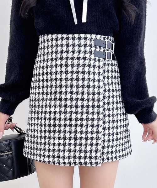 セール】サイドダブルベルトチェック柄ラップスカパン（スカート