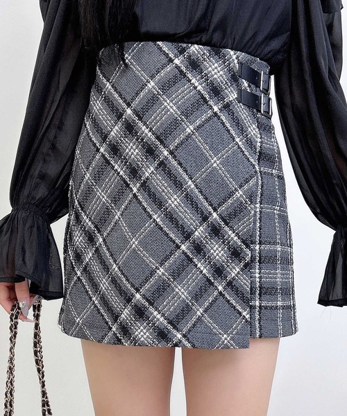 サイドダブルベルトチェック柄ラップスカパン（スカート）｜INGNI