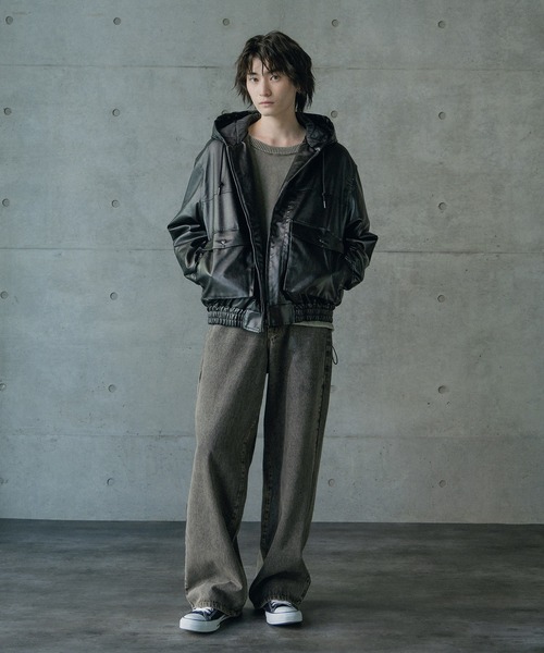RATTLE TRAP（ラトルトラップ）の「ビンテージシンセティックレザーA-2タイプパーカーブルゾン（ブルゾン・メンズ・ブラウン/ブラック・M/L）」の12枚目の写真