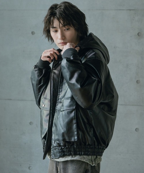 RATTLE TRAP（ラトルトラップ）の「ビンテージシンセティックレザーA-2タイプパーカーブルゾン（ブルゾン・メンズ・ブラウン/ブラック・M/L）」の17枚目の写真