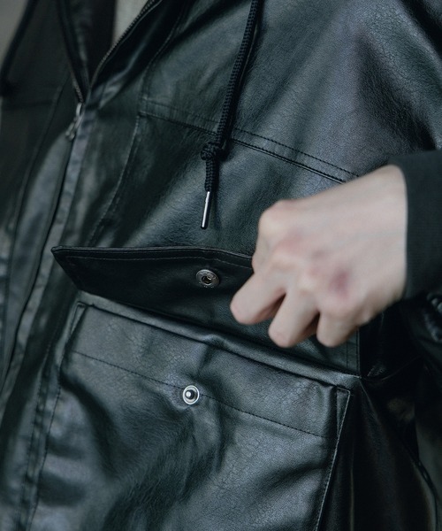 RATTLE TRAP（ラトルトラップ）の「ビンテージシンセティックレザーA-2タイプパーカーブルゾン（ブルゾン・メンズ・ブラウン/ブラック・M/L）」の19枚目の写真