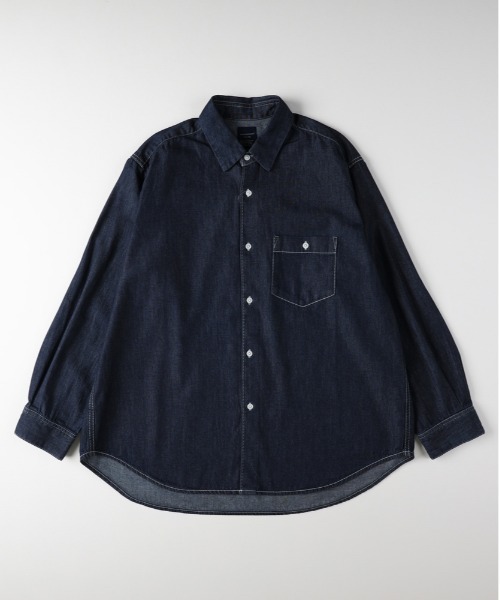 BACK NUMBER(バックナンバー)の「【BACK NUMBER】デニムビッグシルエットシャツジャケット (ラウンドカット/胸ポケット/微光沢/通気性/オールシーズン/カジュアル/レイヤード/デイリーユース)(シャツ/ブラウス・メンズ・ブラック/ダークインディゴブルー・L/XL/M)」の4枚目の写真