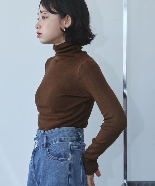 Ampirula(アンピルーラ)の「ニット 長袖 リブニット トップス ハイネック プルオーバー 秋 冬(ニット/セーター・レディース・パープル/ホワイト/ブラウン/グリーン/ピンク/アイボリー/ブラック/グレー/ブルー・FREE)」の5枚目の写真