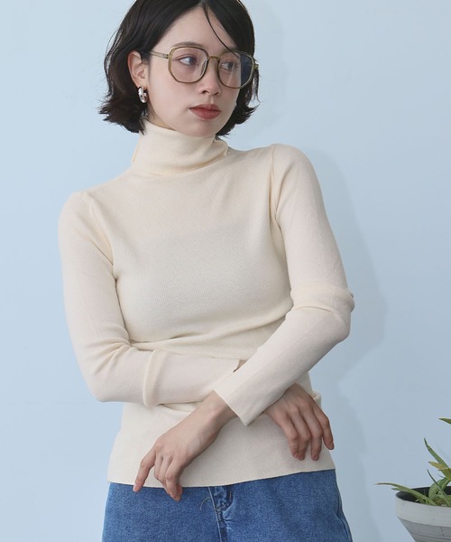 Ampirula(アンピルーラ)の「ニット 長袖 リブニット トップス ハイネック プルオーバー 秋 冬(ニット/セーター・レディース・パープル/ホワイト/ブラウン/グリーン/ピンク/アイボリー/ブラック/グレー/ブルー・FREE)」の3枚目の写真